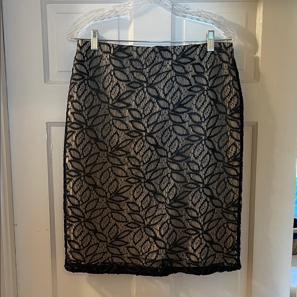 Ann Taylor Elegant Black Lace Overlay Skirt